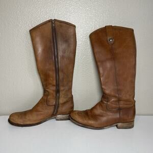 Frye Melissa Button Zip Leather Tall Boots Brown 3470413 COGNAC Size 6 B Riding